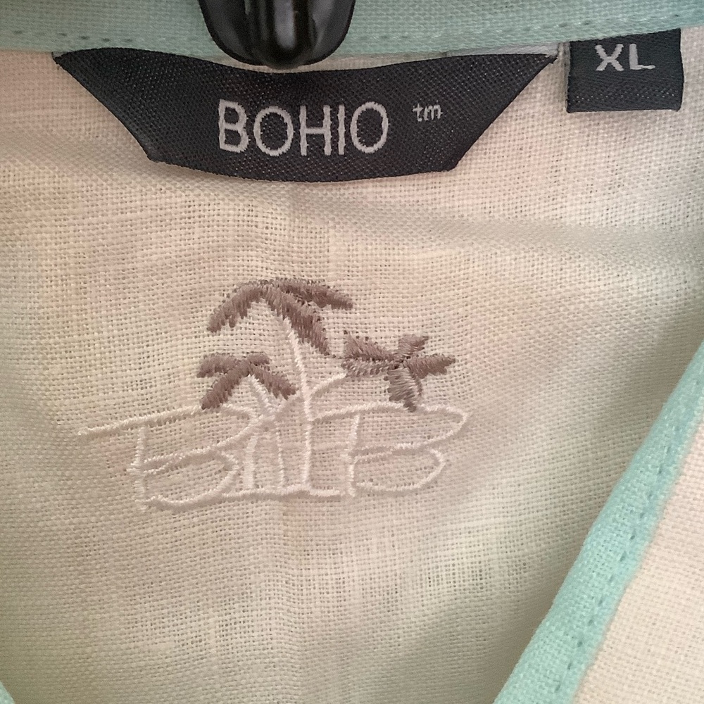 Bohio White and aqua Casual linen Shirt. Guayabera style xl nwt - Picture 4 of 11